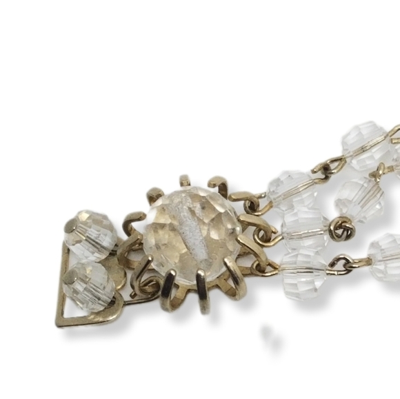 VINTAGE FACETED GLASS CRYSTAL BEAD & GOLDTONED CHAIN STATEMENT BRACELET - Picture 7 of 8